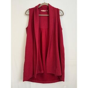 Soft Surroundings Textured Knit Open Front Vest Womens XS Red Pleated Back 2EQ64